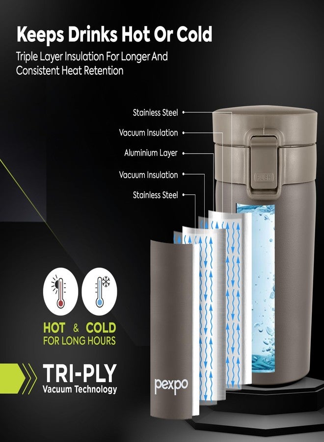 Pexpo Cocoa Pro 300 ISI Certified Stainless Steel Vacuum Insulated Coffee Mug - 260ml | RCB Edition | Double-Lock Push Button | Double Wall | for Home, Office, Travel - Brown - Image 3